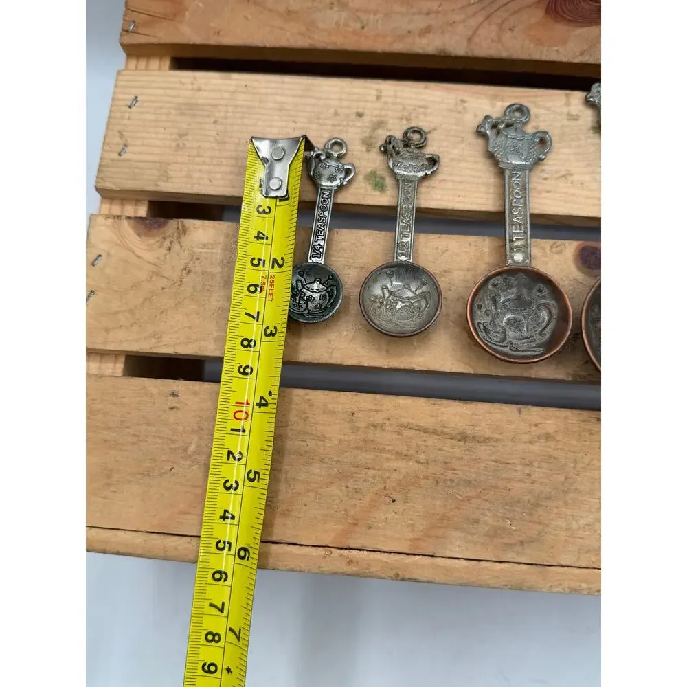 Vintage Pewter & Copper Tone Teapot Measuring Spoons - (Set of 4)